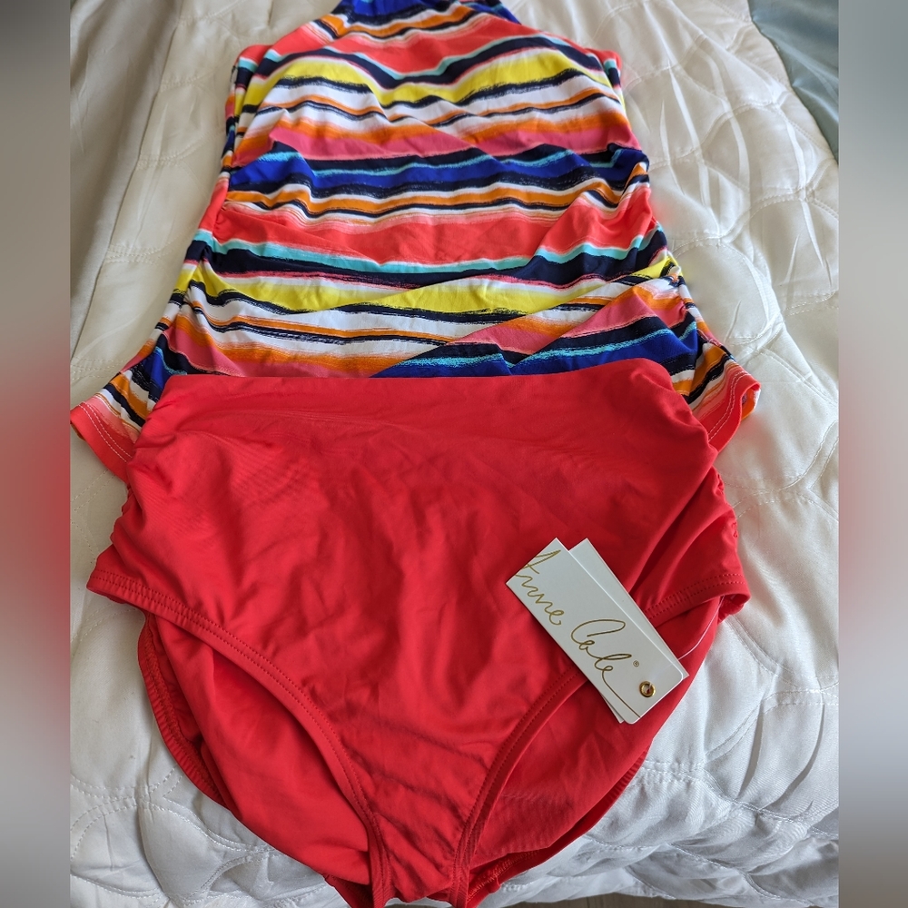 Red Tankini Bikini High Waisted Bottoms Halter Top